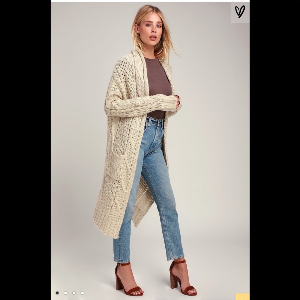 Lulus’s Beige Knit Long Cardigan Sweater XS *NEW*
